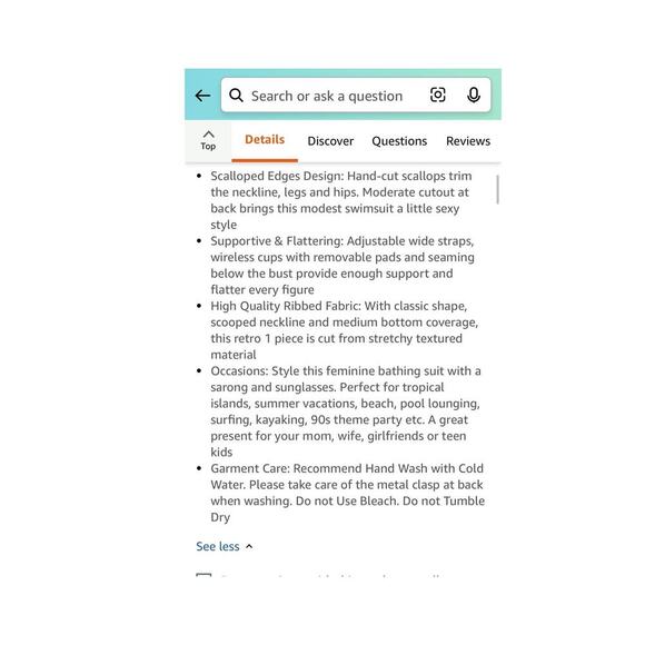 Scalloped Ribbed One Piece Swimsuit Square Neck Modest Bathing Suit Size Large - Picture 5 of 8